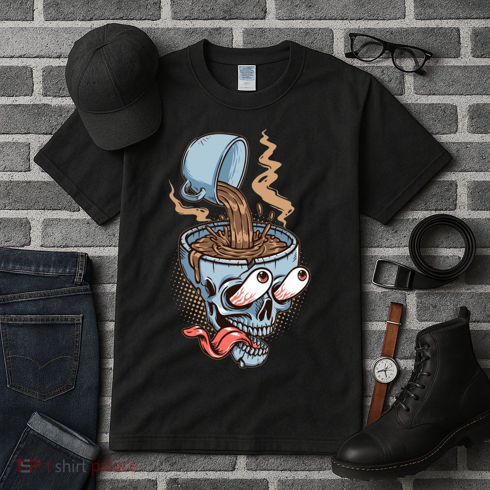 Funny Coffee Lover Addict Skull Tall T-Shirt