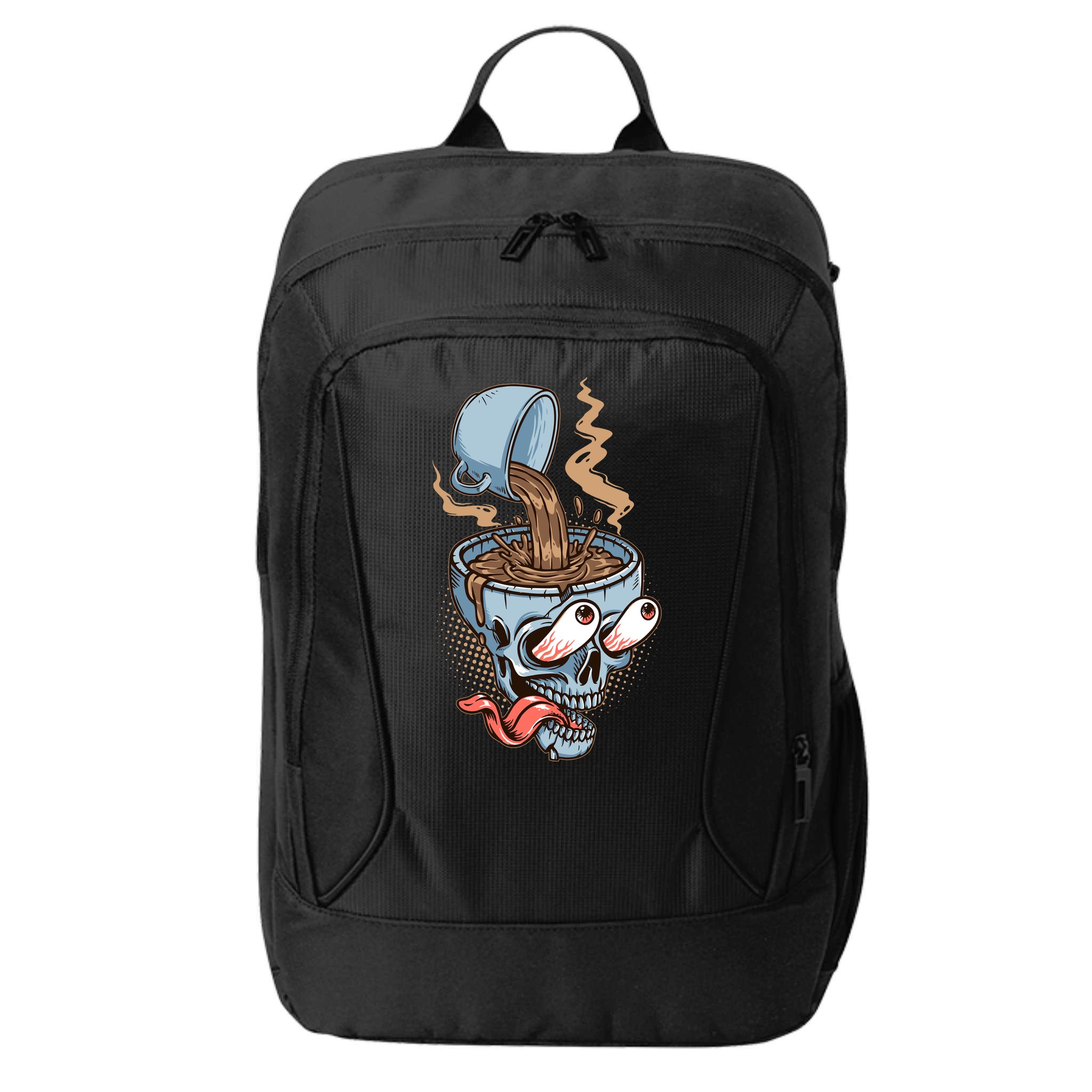 Funny Coffee Lover Addict Skull City Backpack