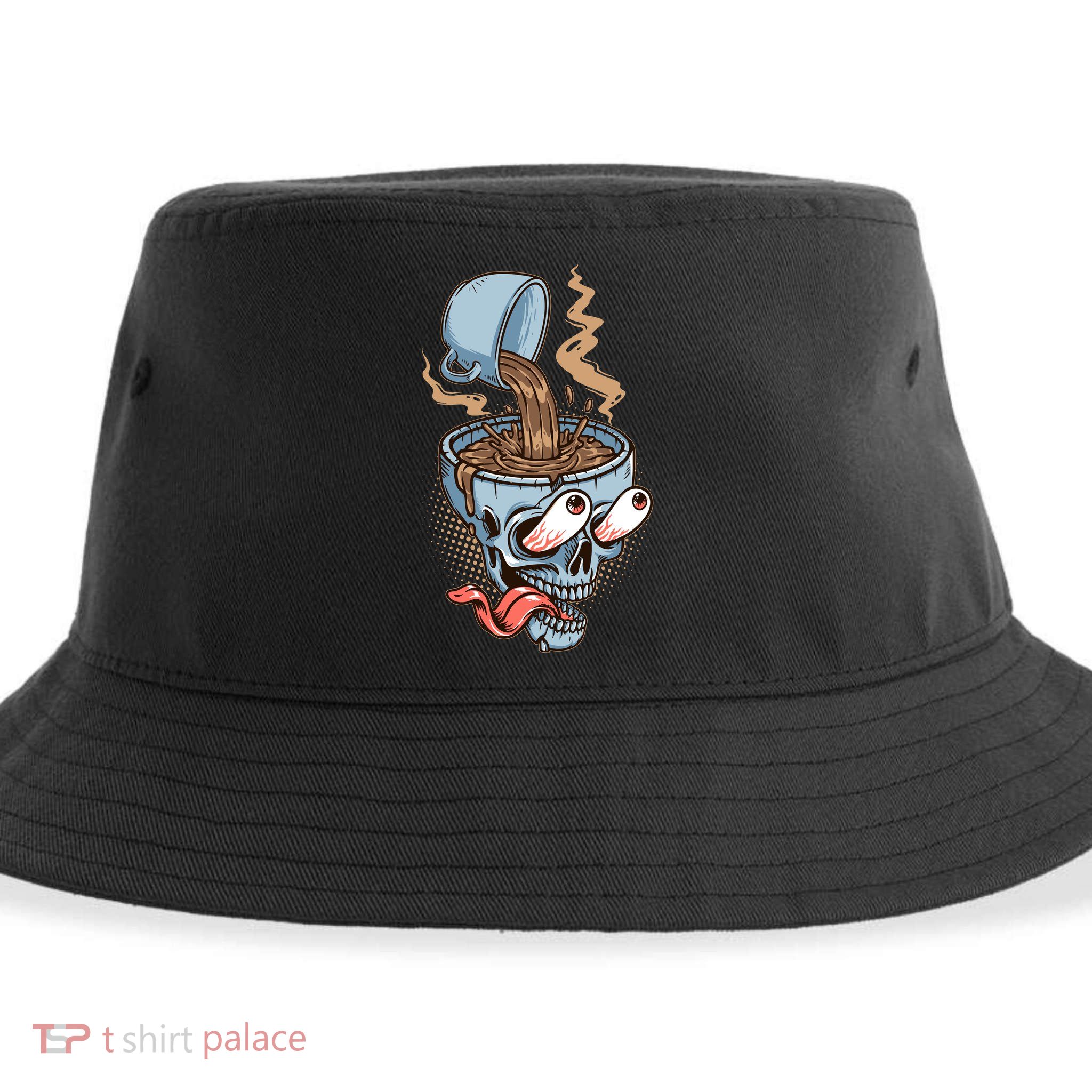 Funny Coffee Lover Addict Skull Sustainable Bucket Hat