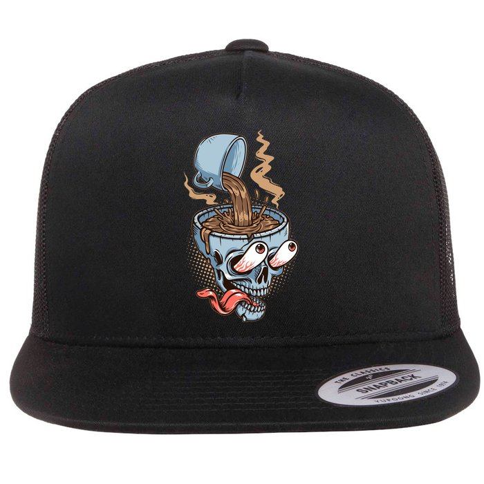 Funny Coffee Lover Addict Skull Flatbill Hat