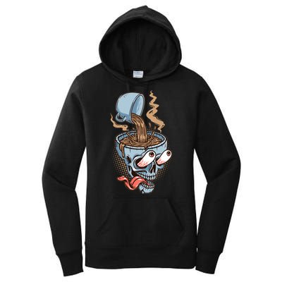 Funny Coffee Lover Addict Skull Women's Pullover Hoodie