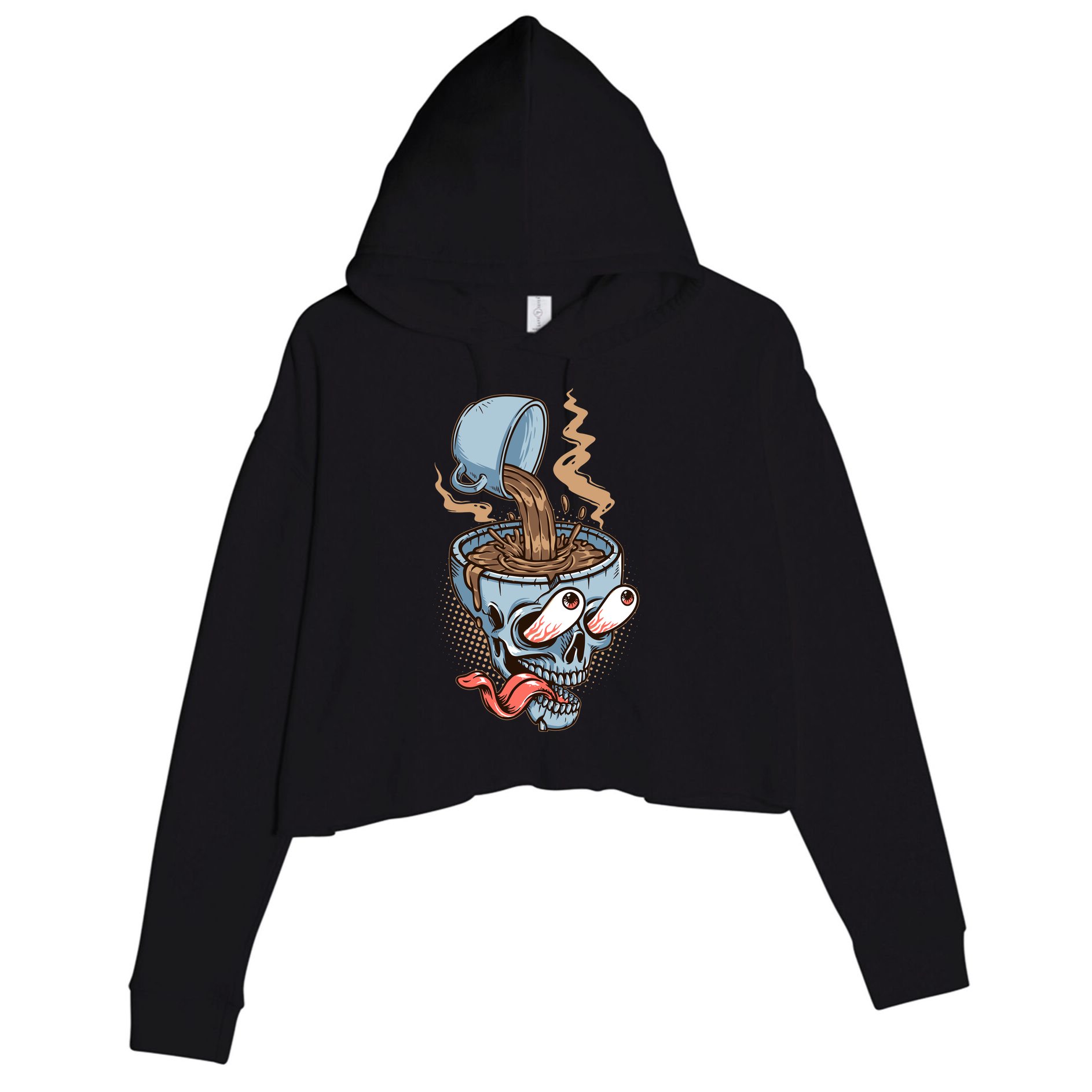 Funny Coffee Lover Addict Skull Crop Fleece Hoodie