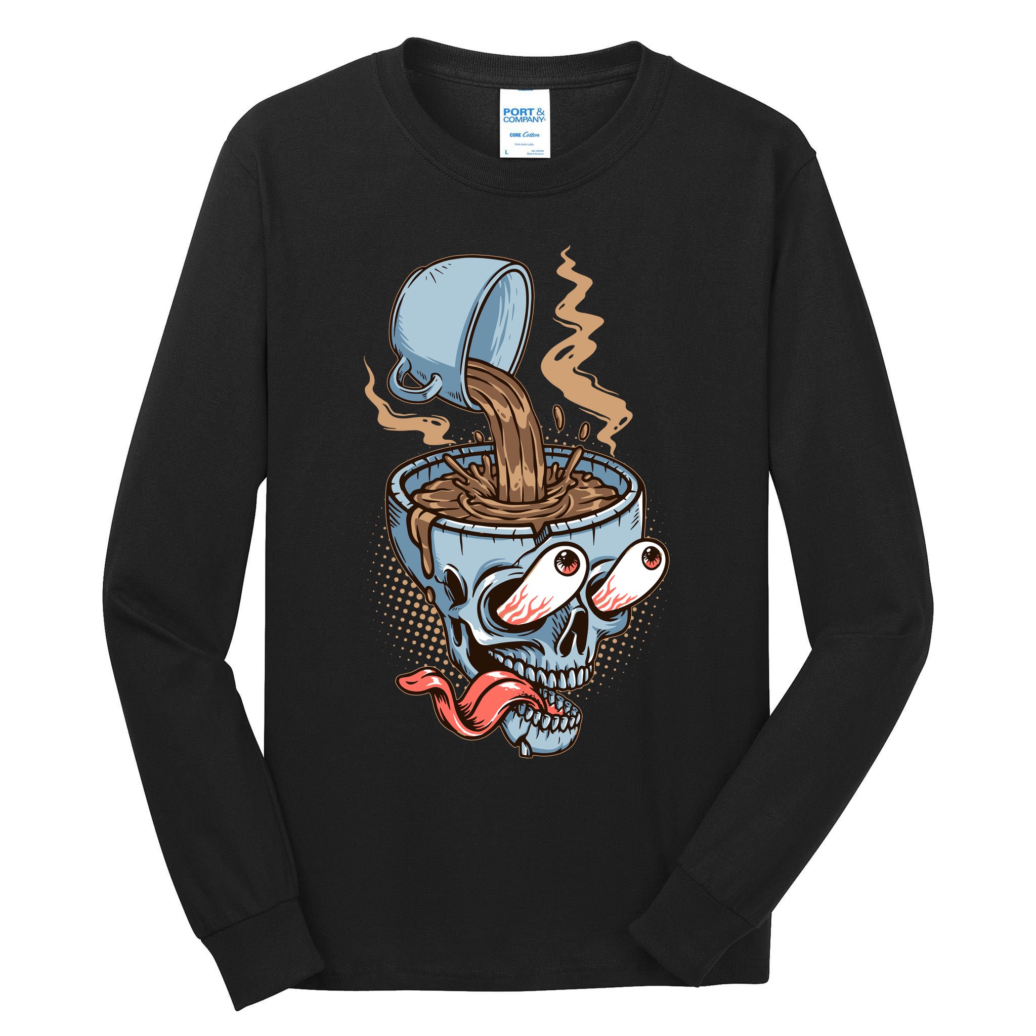 Funny Coffee Lover Addict Skull Tall Long Sleeve T-Shirt