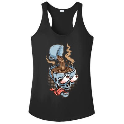 Funny Coffee Lover Addict Skull Ladies PosiCharge Competitor Racerback Tank