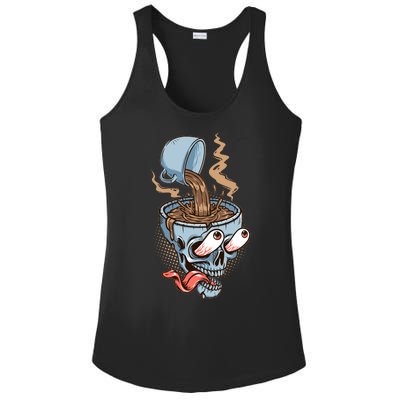 Funny Coffee Lover Addict Skull Ladies PosiCharge Competitor Racerback Tank