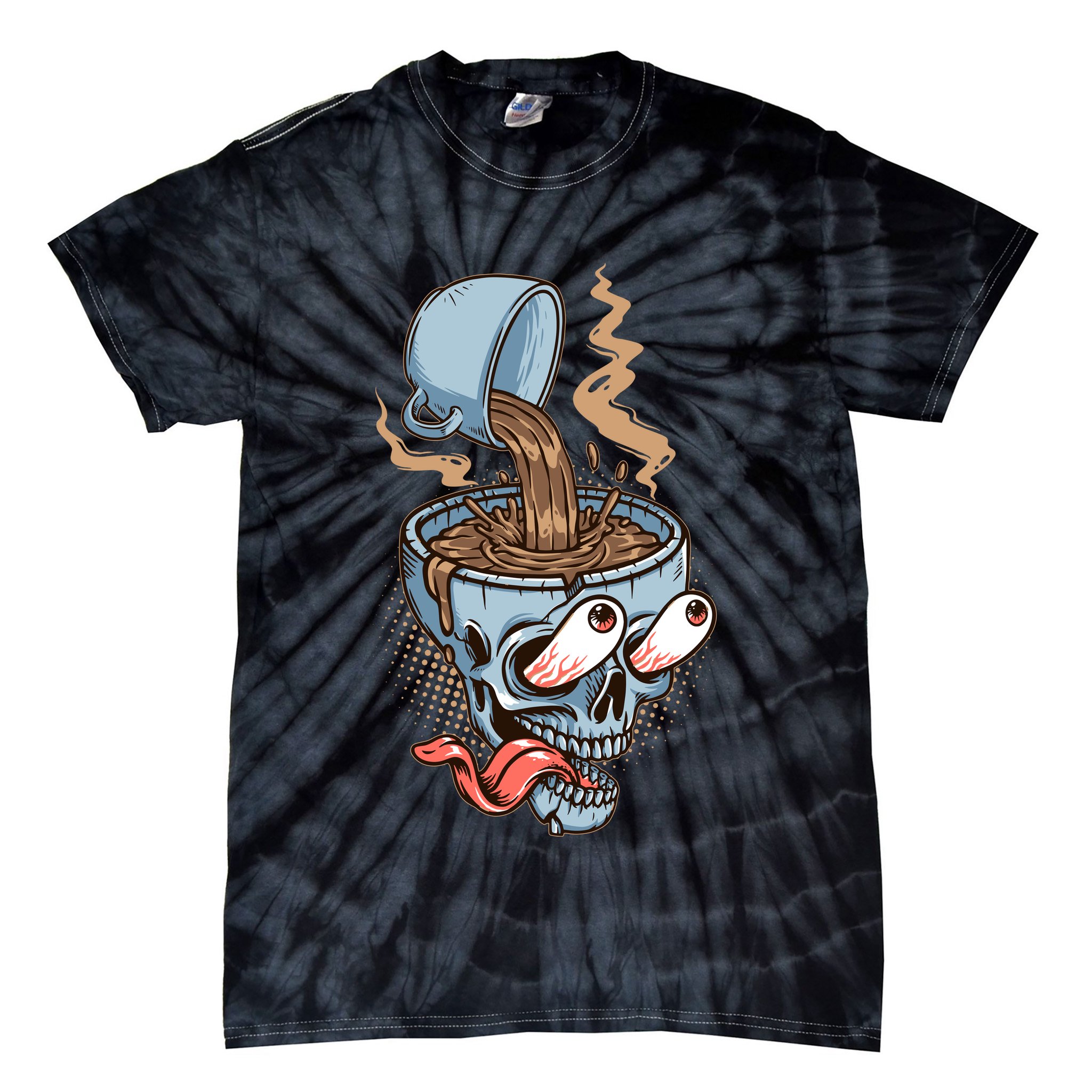 Funny Coffee Lover Addict Skull Tie-Dye T-Shirt