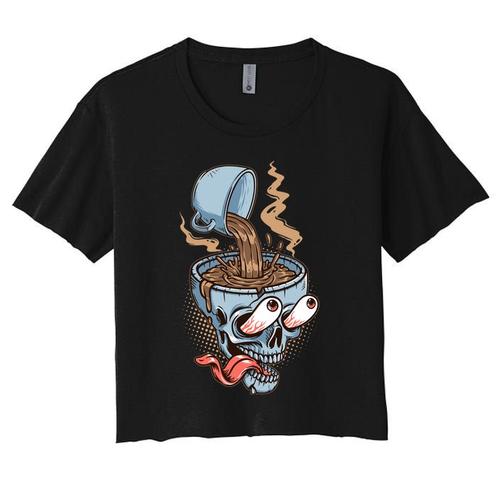 Funny Coffee Lover Addict Skull Women's Crop Top Tee