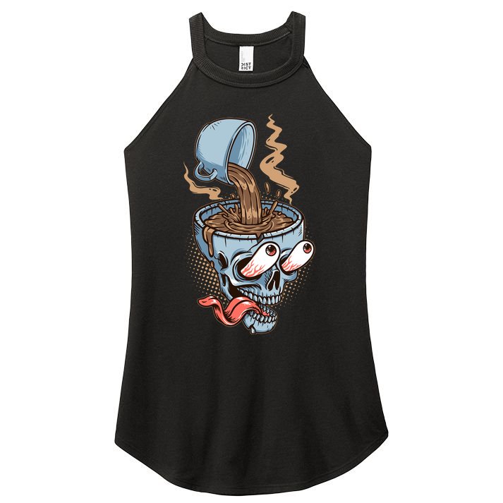 Funny Coffee Lover Addict Skull Women's Perfect Tri Rocker Tank