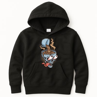 Funny Coffee Lover Addict Skull Kids Hoodie