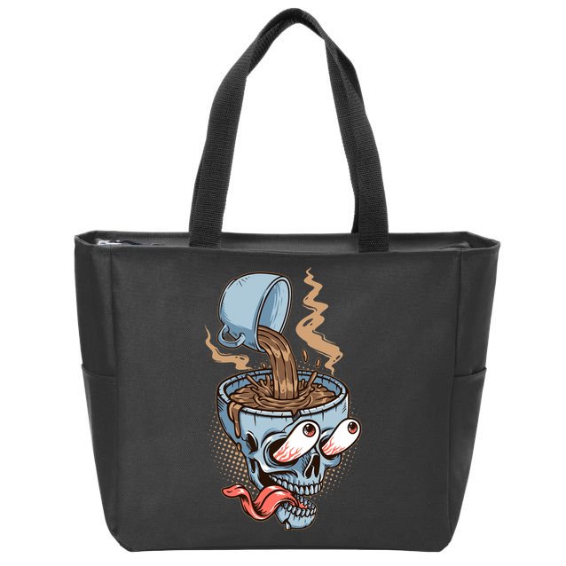 Funny Coffee Lover Addict Skull Zip Tote Bag