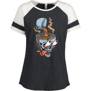 Funny Coffee Lover Addict Skull Enza Ladies Jersey Colorblock Tee