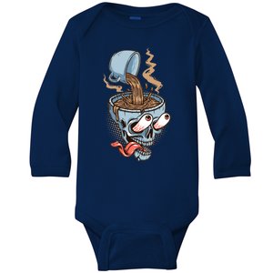 Funny Coffee Lover Addict Skull Baby Long Sleeve Bodysuit