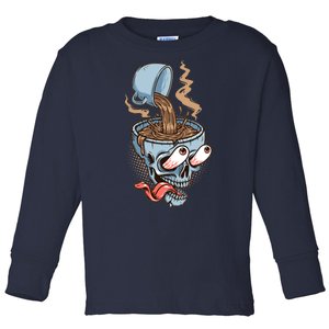 Funny Coffee Lover Addict Skull Toddler Long Sleeve Shirt