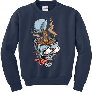 Funny Coffee Lover Addict Skull Kids Sweatshirt