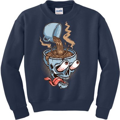 Funny Coffee Lover Addict Skull Kids Sweatshirt