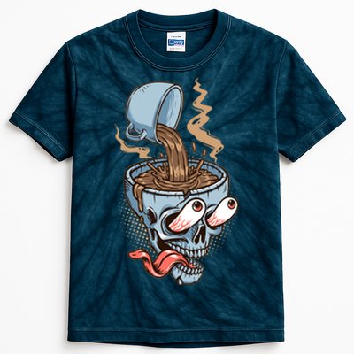 Funny Coffee Lover Addict Skull Kids Tie-Dye T-Shirt