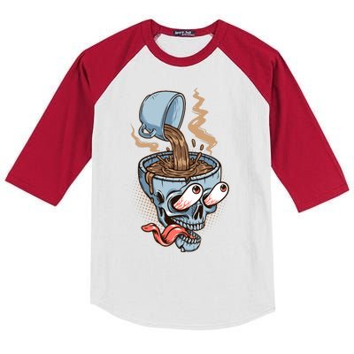 Funny Coffee Lover Addict Skull Kids Colorblock Raglan Jersey