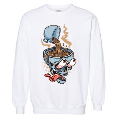 Funny Coffee Lover Addict Skull Garment-Dyed Sweatshirt