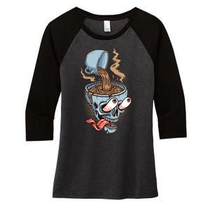 Funny Coffee Lover Addict Skull Women's Tri-Blend 3/4-Sleeve Raglan Shirt