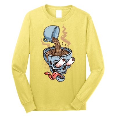 Funny Coffee Lover Addict Skull Long Sleeve Shirt