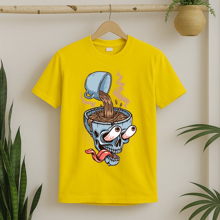 Funny Coffee Lover Addict Skull T-Shirt