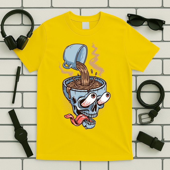 Funny Coffee Lover Addict Skull T-Shirt