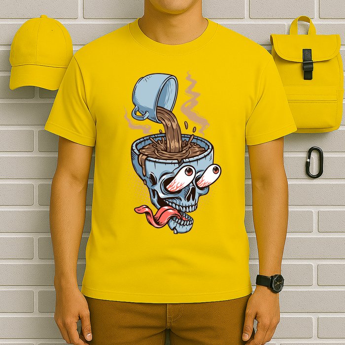 Funny Coffee Lover Addict Skull T-Shirt