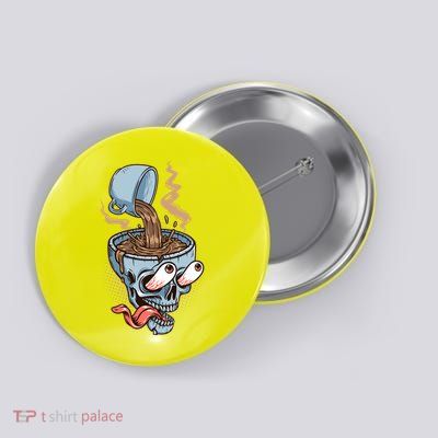 Funny Coffee Lover Addict Skull Button