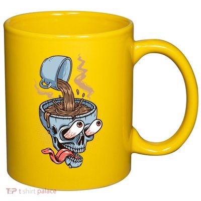 Funny Coffee Lover Addict Skull 11oz C Handle Ceramic Mug