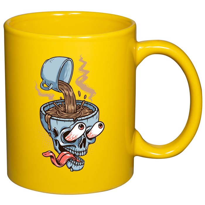 Funny Coffee Lover Addict Skull 11oz C Handle Ceramic Mug
