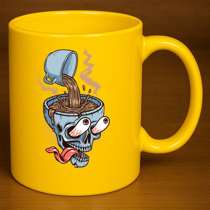 Funny Coffee Lover Addict Skull 11oz C Handle Ceramic Mug