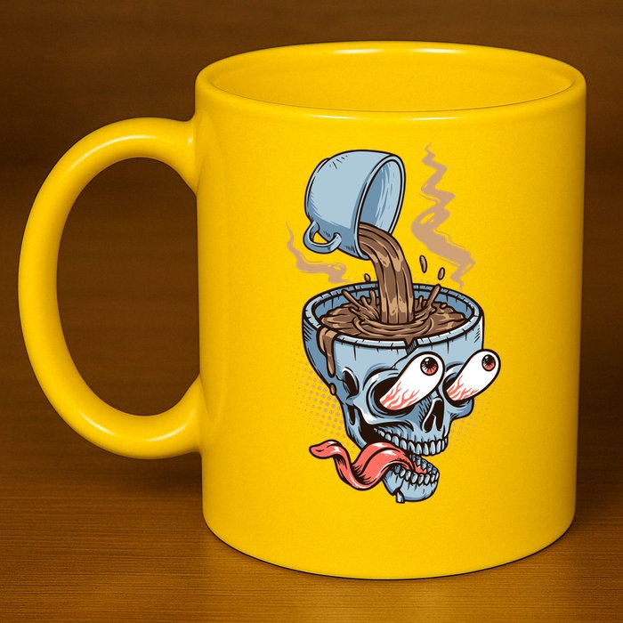 Funny Coffee Lover Addict Skull 11oz C Handle Ceramic Mug