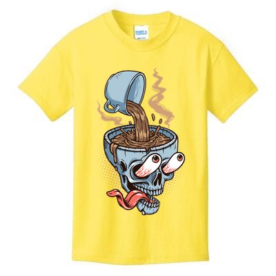Funny Coffee Lover Addict Skull Kids T-Shirt