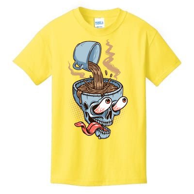 Funny Coffee Lover Addict Skull Kids T-Shirt