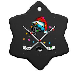 Funny Christmas Lights Hockey Santa Hat Sport Hockey Lover Gift Ceramic Star Ornament