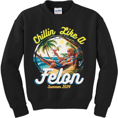 Funny Chillin Like A Felon Summer 2024 2024 Trump Supporter Kids Sweatshirt