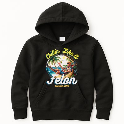 Funny Chillin Like A Felon Summer 2024 2024 Trump Supporter Kids Hoodie
