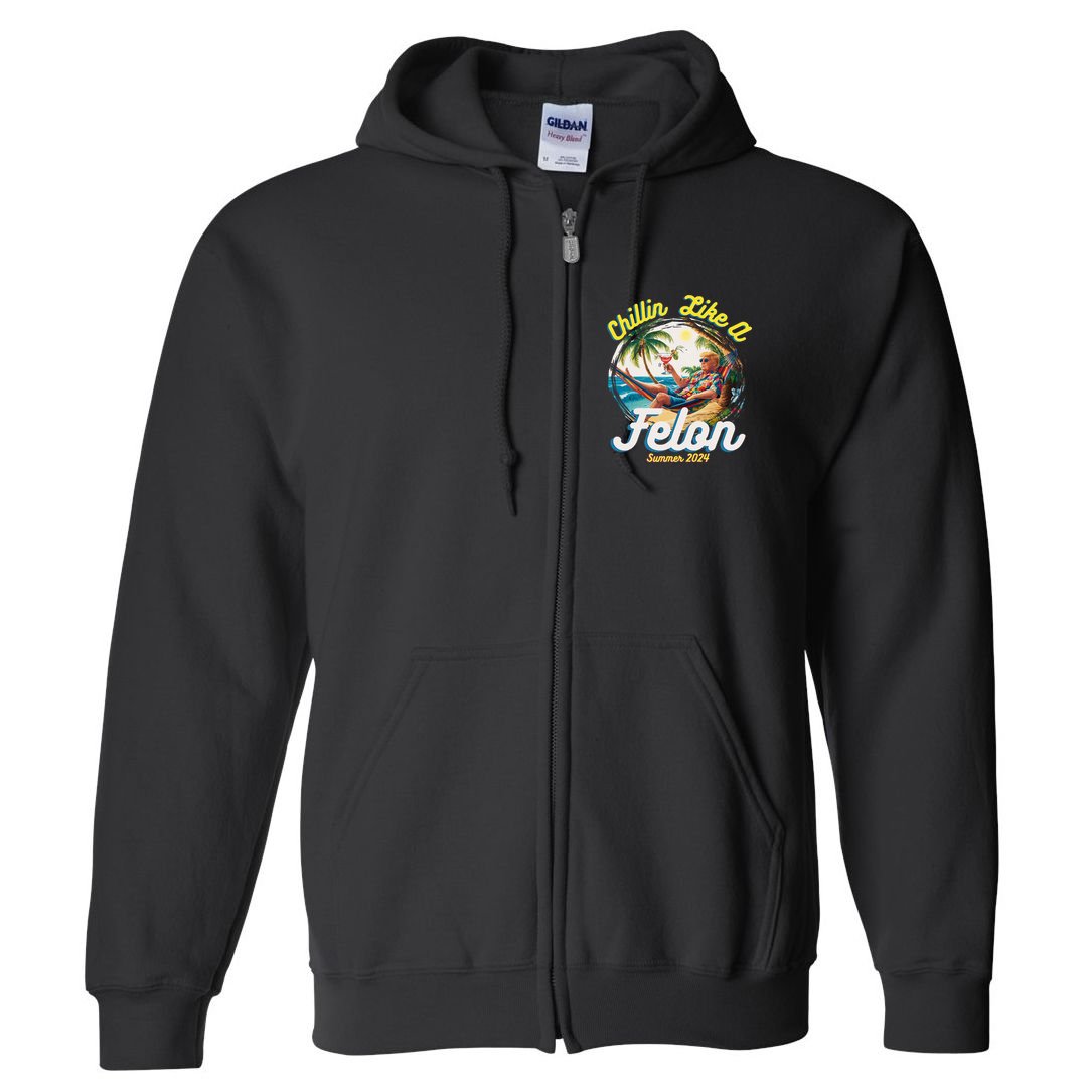 Funny Chillin Like A Felon Summer 2024 2024 Trump Supporter Full Zip Hoodie