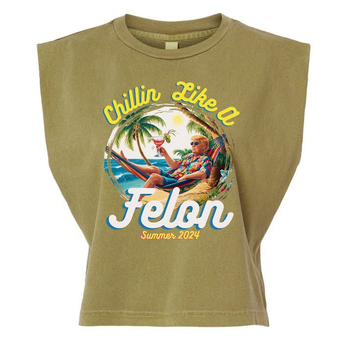 Funny Chillin Like A Felon Summer 2024 2024 Trump Supporter Garment-Dyed Women's Muscle Tee