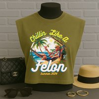 Funny Chillin Like A Felon Summer 2024 2024 Trump Supporter Garment-Dyed Women's Muscle Tee