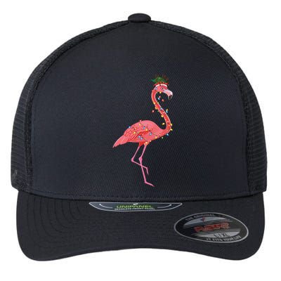 Flamingo Christmas Lights Holiday Elf Hat Pink Flamingo Xmas Meaningful Gift Flexfit Unipanel Trucker Cap