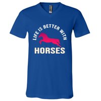 Funny Cute Life Is Better With Horses Horseback Riding Cool Gift V-Neck T-Shirt