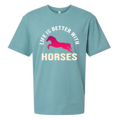 Funny Cute Life Is Better With Horses Horseback Riding Cool Gift Sueded Cloud Jersey T-Shirt