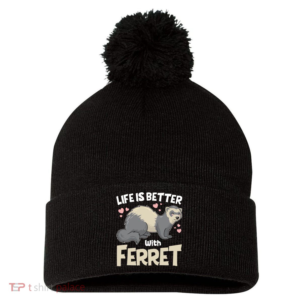 Funny Cute Life Is Better With Ferret Pom Pom 12in Knit Beanie