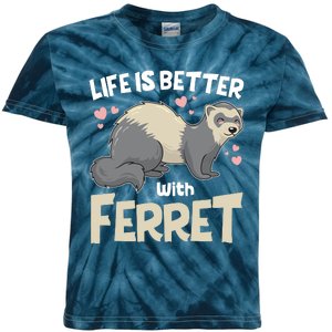 Funny Cute Life Is Better With Ferret Kids Tie-Dye T-Shirt