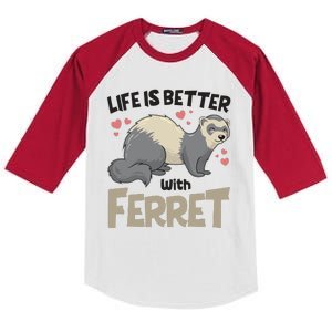 Funny Cute Life Is Better With Ferret Kids Colorblock Raglan Jersey