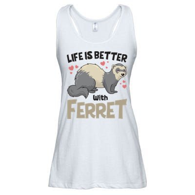 Funny Cute Life Is Better With Ferret Ladies Essential Flowy Tank