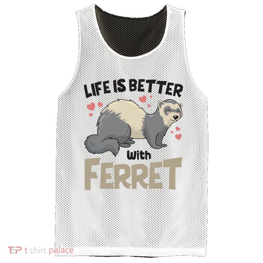 Funny Cute Life Is Better With Ferret Mesh Reversible Basketball Jersey Tank