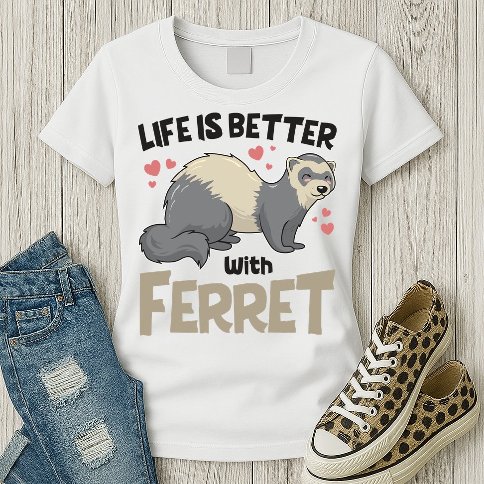 Funny Cute Life Is Better With Ferret Womens T-Shirt
