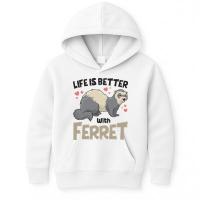 Funny Cute Life Is Better With Ferret Kids Hoodie